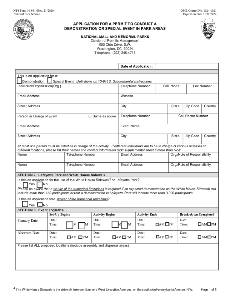 NPS FORM 10 941 Application for a Permit to Conduct a