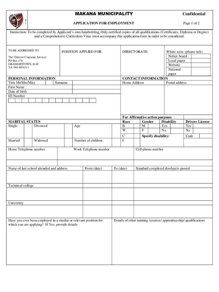 Ma Ana MUNICIPALITYConfidentialAPPLICATION for EMP  Form