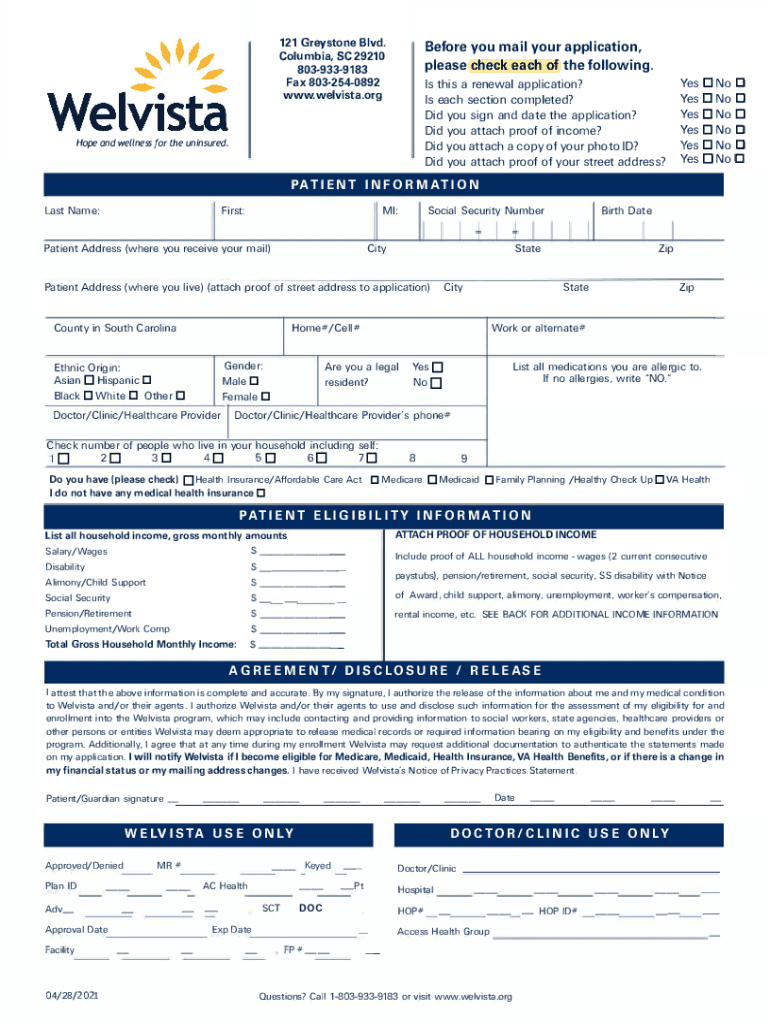 Welvista121 Greystone Blvd, Columbia, SCVitals ComWelvista AccessHealth HorryPrescription Assistance WelvistaWelvista AccessHeal  Form