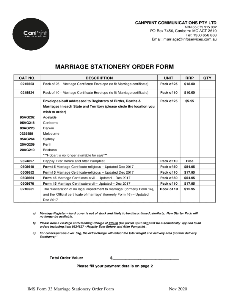 IMS Form No 33 Marriage Stationery Order Form Nov2020 DOC