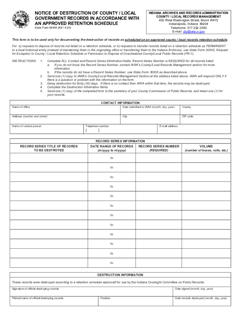  NOTICE of DESTRUCTION of COUNTY LOCAL 2020-2024