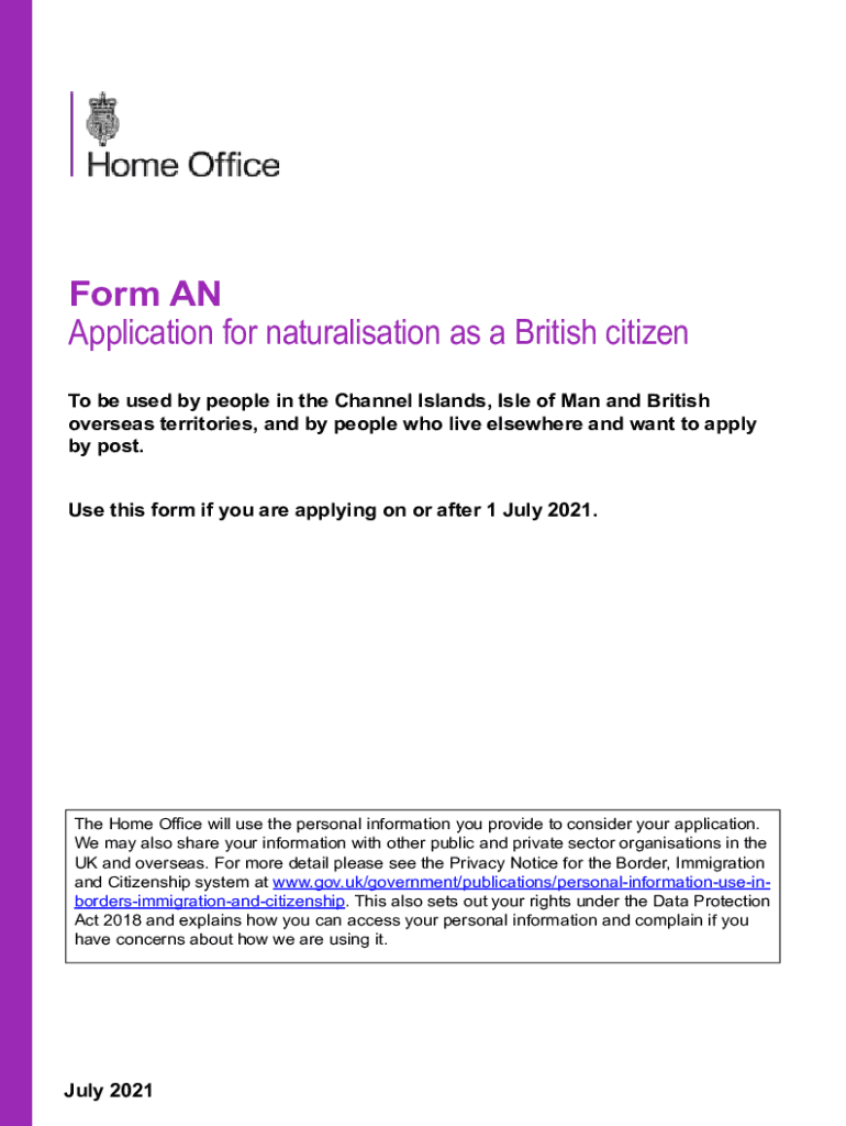  an Application Naturalisation British Form 2021