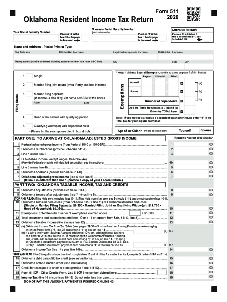  Form 511 Oklahoma Resident Individual Income Tax Forms Packet &amp;amp; Instructions 2022-2024