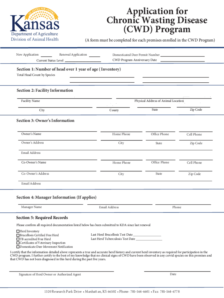 Chronic Wasting Disease CWD Kansas Department of Agriculture  Form