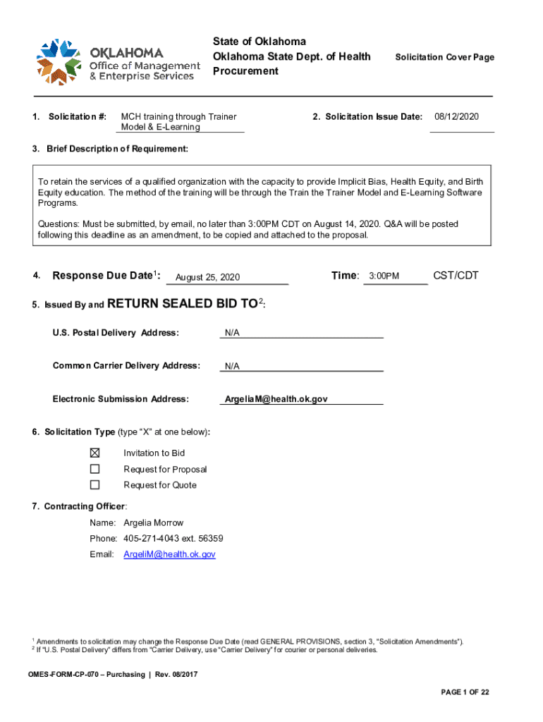 State of Oklahoma State Dept of Health Procuremen  Form