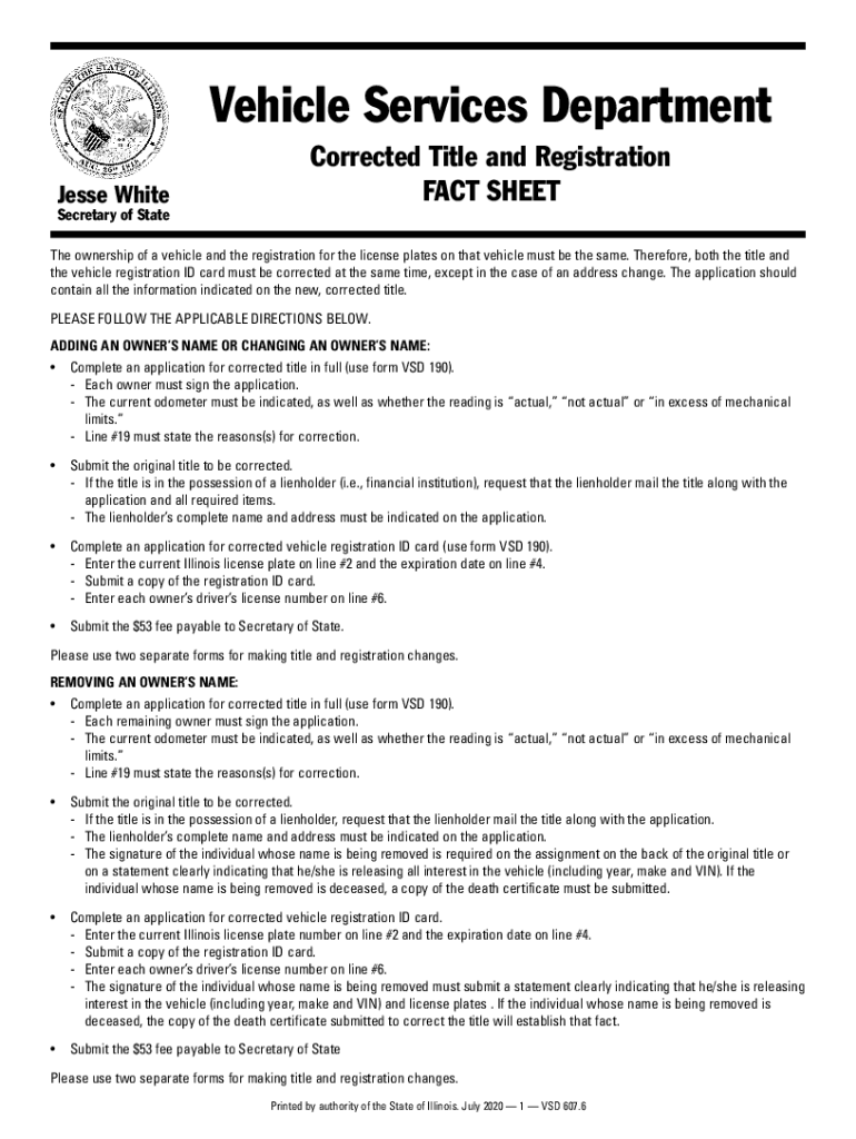 Illinois Fact Sheet Correcting Title &amp; Registration  Form