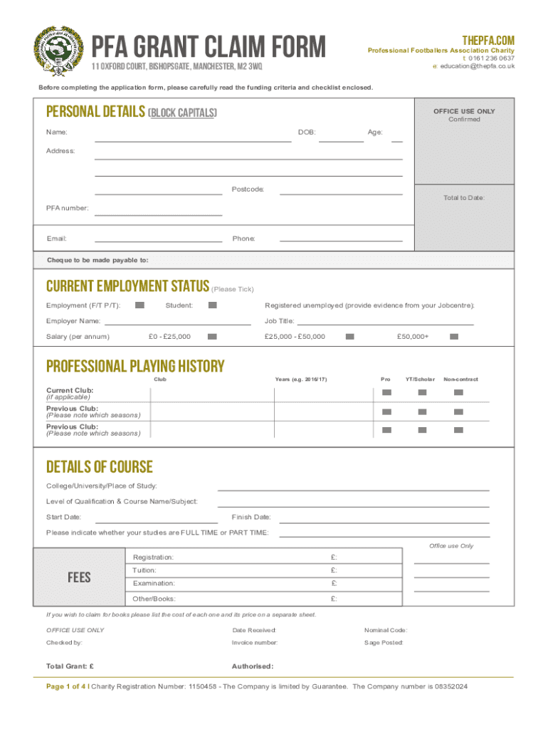 Fillable Online PFA BURSARY Claim Form Fax Email Print