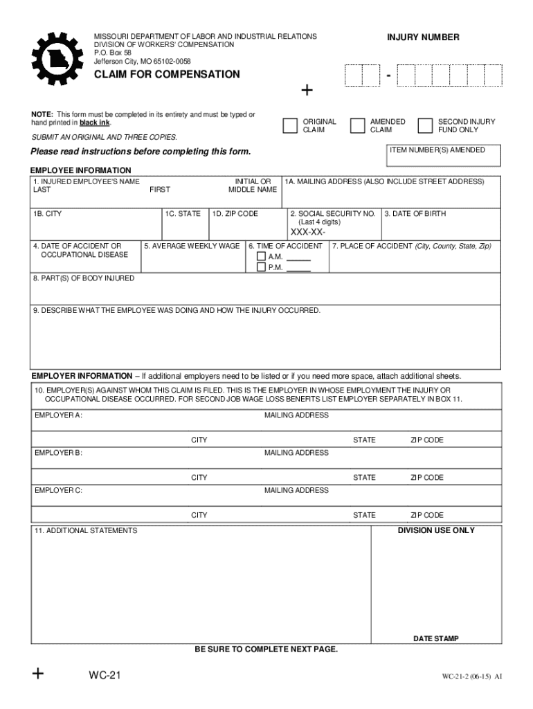  Completed Copies of the Claim Forms May Be Mailed to the Division of Workers Compensation, P 2015-2024