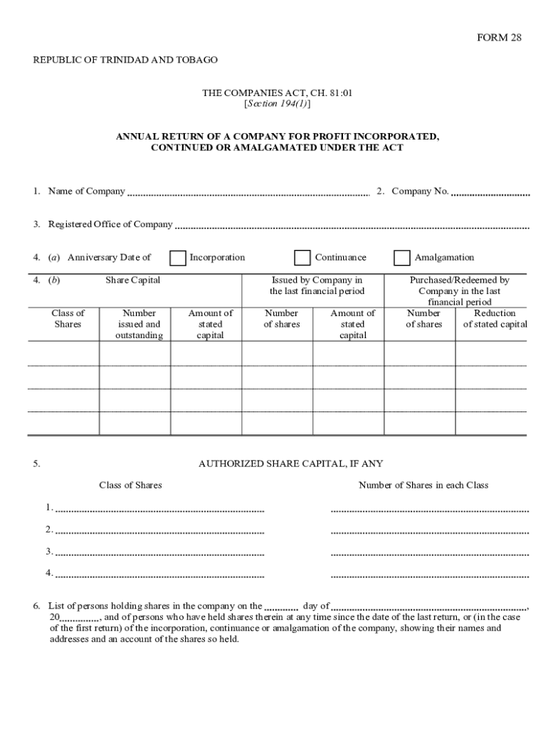 FORM 28 REPUBLIC of TRINIDAD and TOBAGO the COMPAN