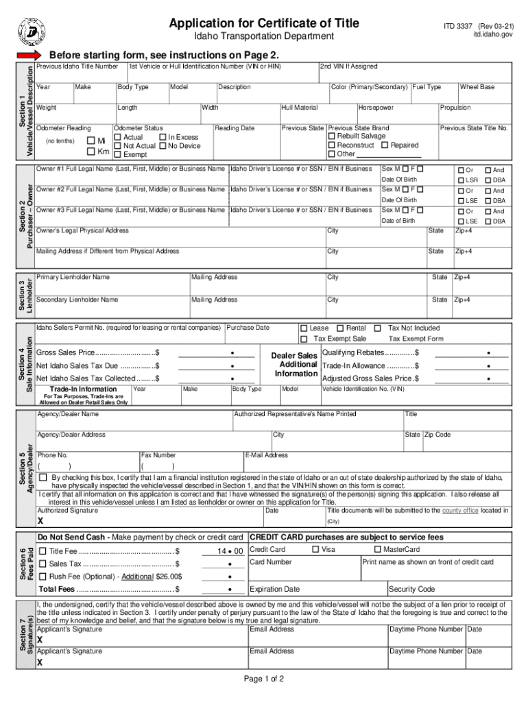 TApplication for Certificate of Title  Form