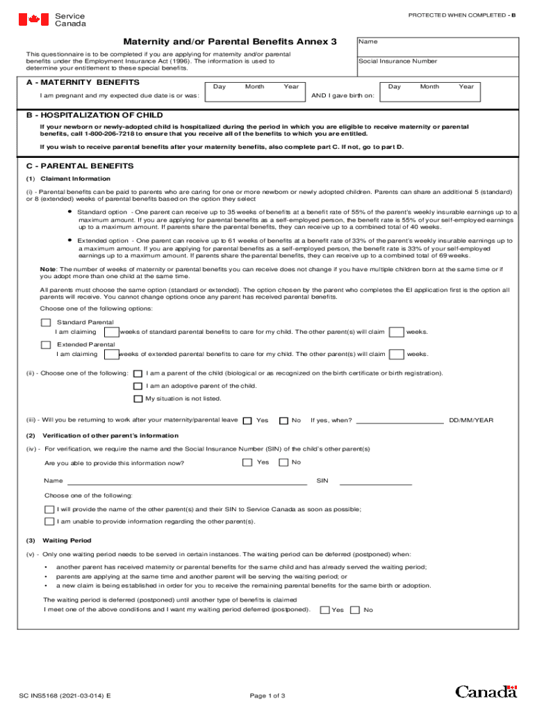 Maternity Andor Parental Benefits Annex 3  Form