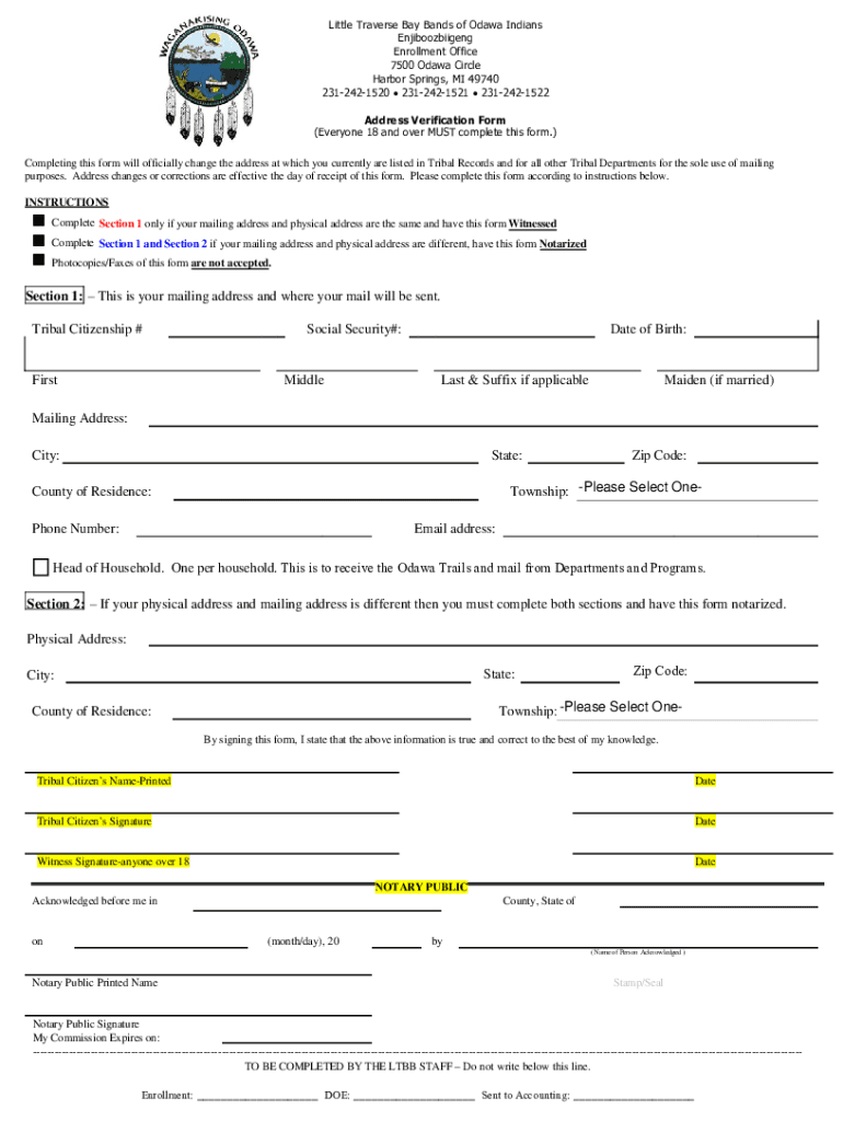 Adult Address Verification Form