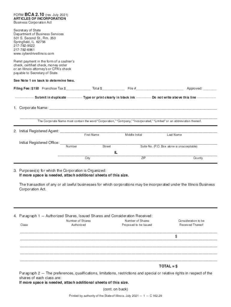 Illinois Articles of Incorporation  Form