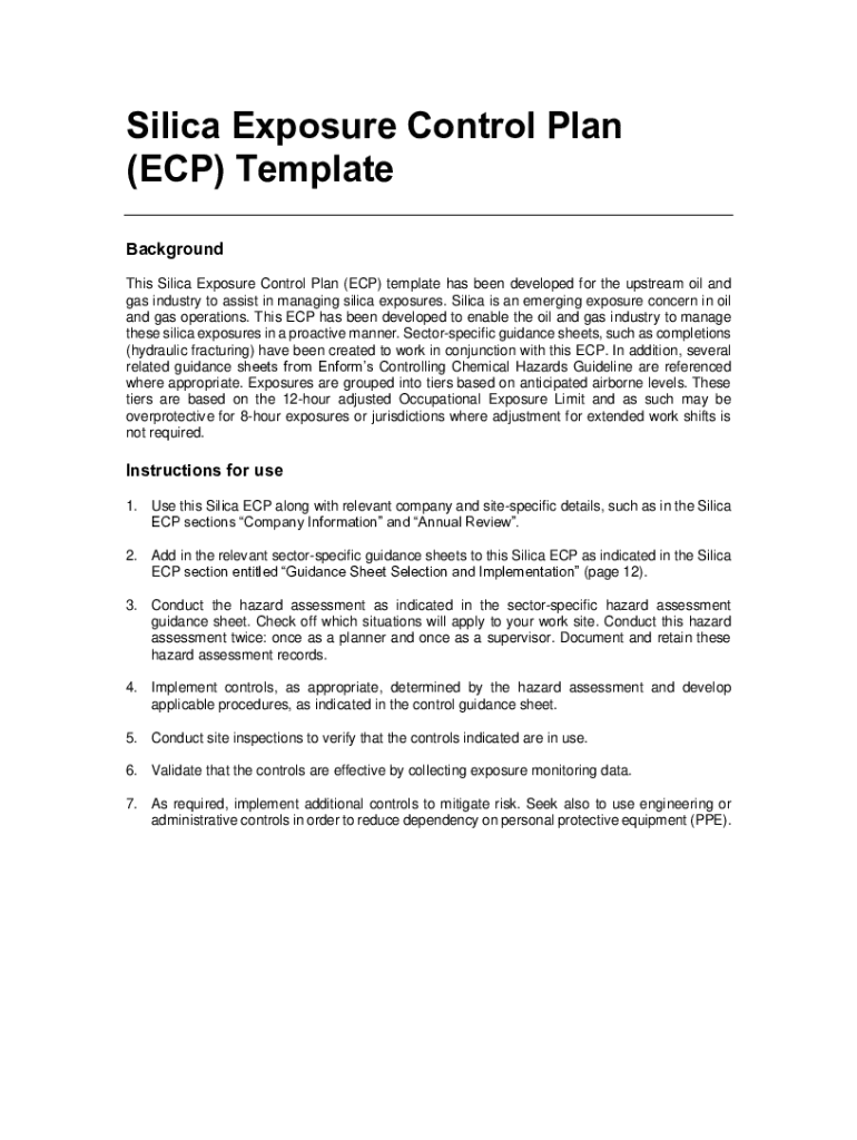 Exposure Control Plan ECP Template Oil Based Drilling Fluids  Form