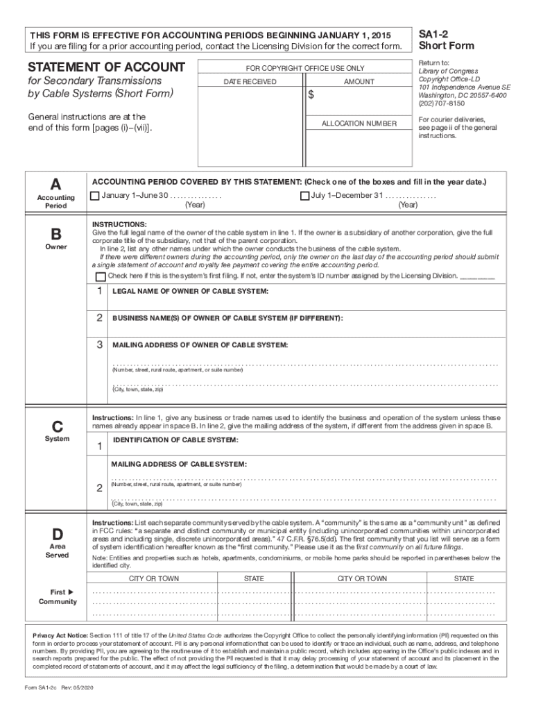  United States Copyright Office Annual Statement of Account 2020-2024