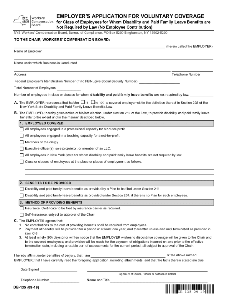  EMPLOYER'S APPLICATION for VOLUNTARY COVERAGE for CLASS of 2019-2024