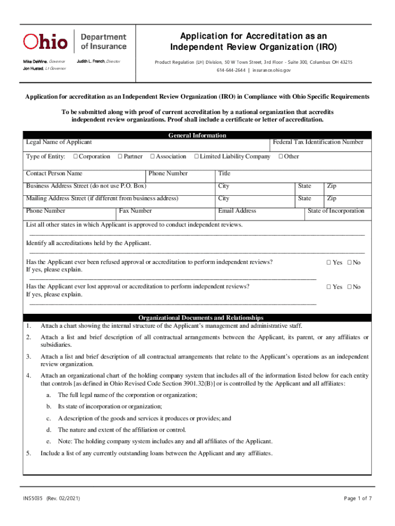  Application for Independent Review Organization 2021-2024