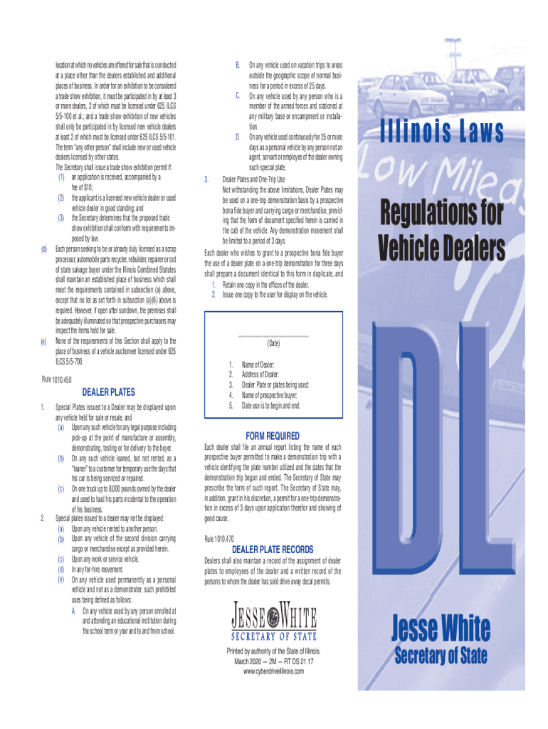  Illinois Regulations for Vehicle Dealers 2020-2024