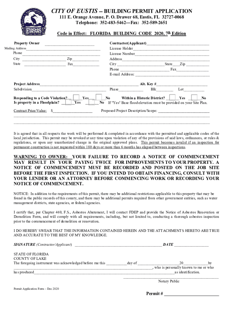 City of Eustis Permit Search  Form