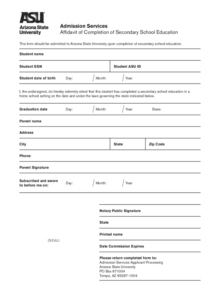 Affidavit Secondary School  Form