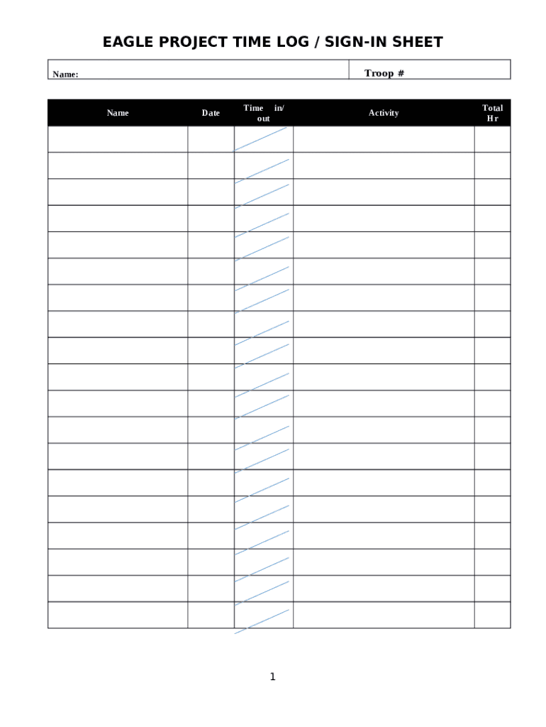 Eagle Project Sign in Sheet  Form