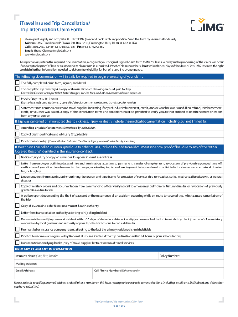 Fill Fillable ITravelInsured Trip Cancellation  Form