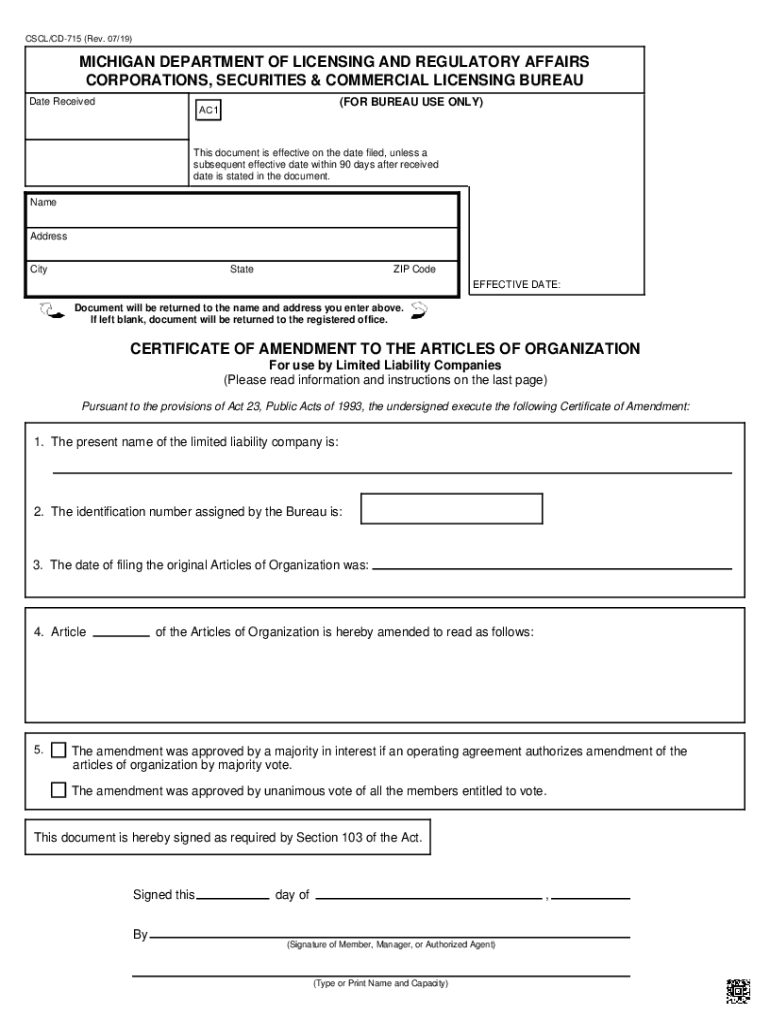  PDF CERTIFICATE of AMENDMENT to the State of Michigan 2019