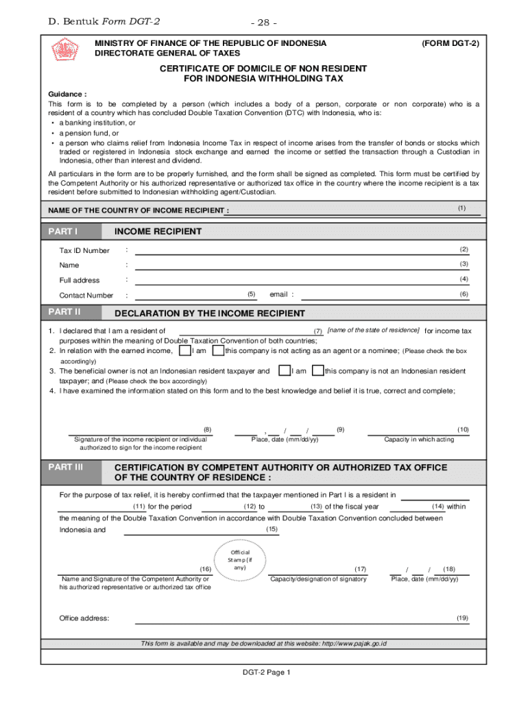  MINISTRY of FINANCE of the REPUBLIC of INDONESIA FORM DGT 2021-2024