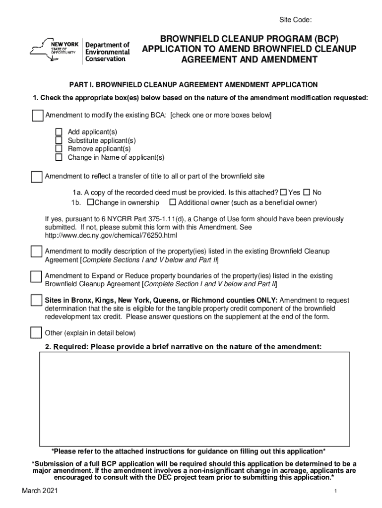 BCA Amendment Application Department of Environmental  Form