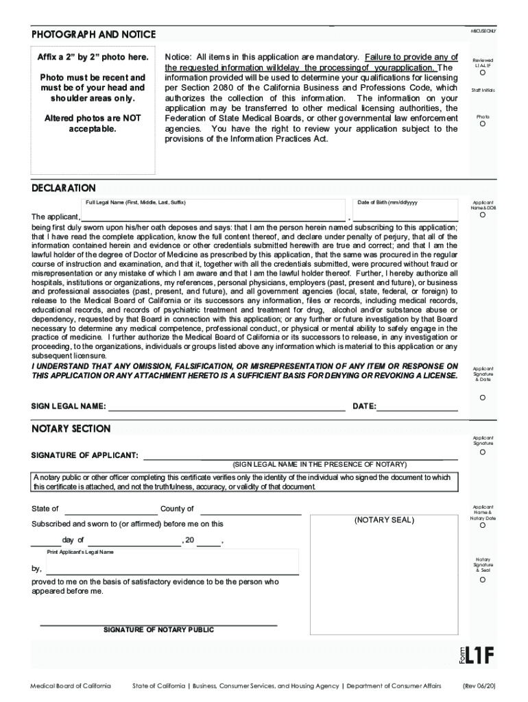 Form L1F Medical Board of California