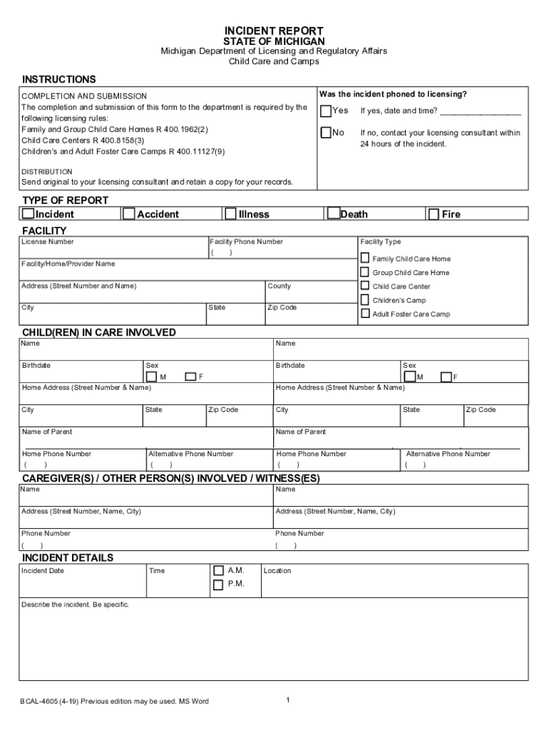  Fillable Online Michigan Family Home Daycare Licensing 2019-2024