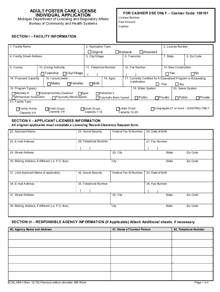 PDF RE ADULT FOSTER CARE APPLICATION State of Michigan  Form