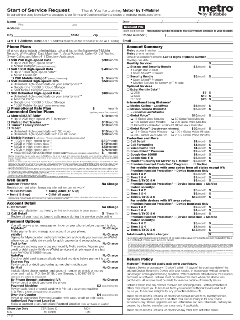  Download Start of Service Form Metro 2021