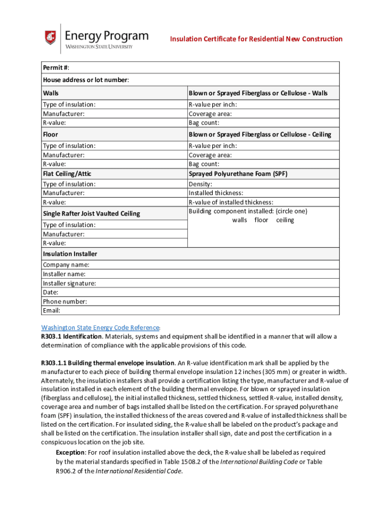  Insulation Certificate for Residential New Constru 2020-2024