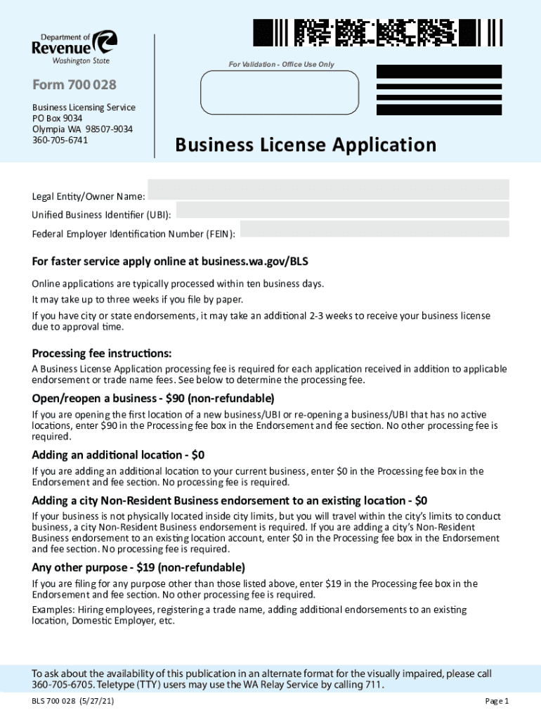 PDF Business License Application Washington State Department of  Form