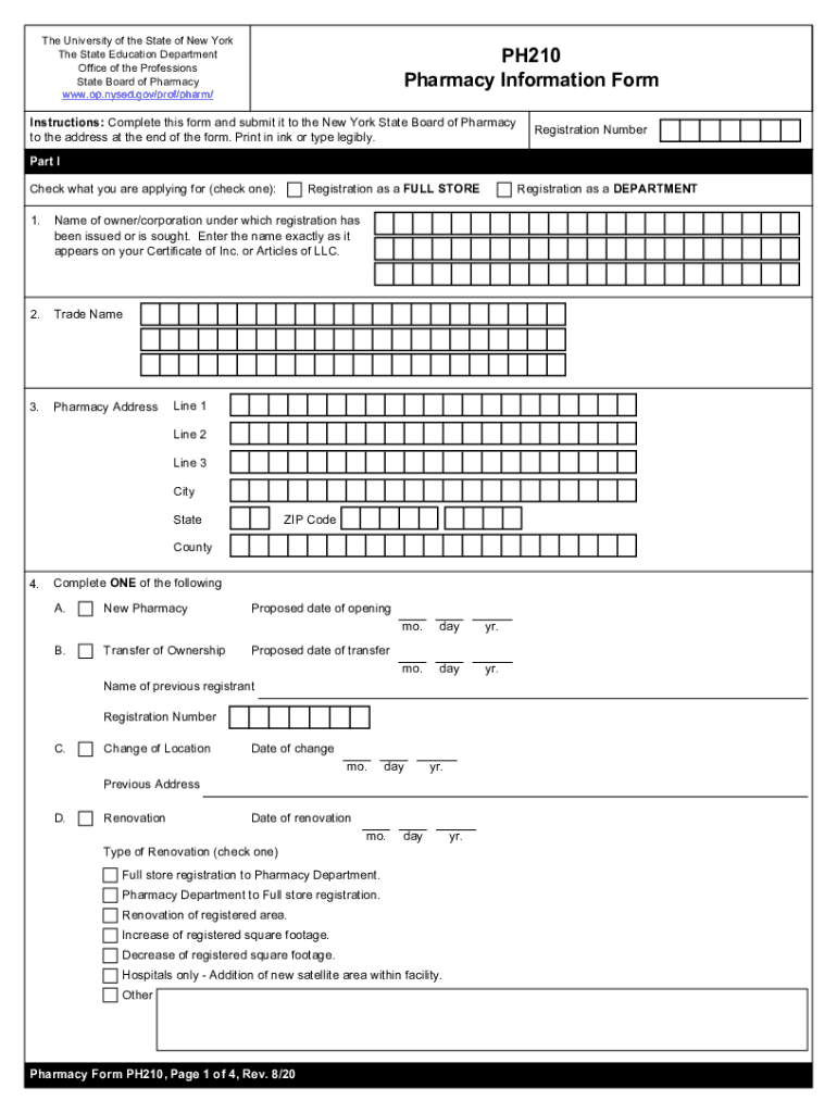  PDF Pharmacy Form PH210 Office of the Professions New York State 2020-2024