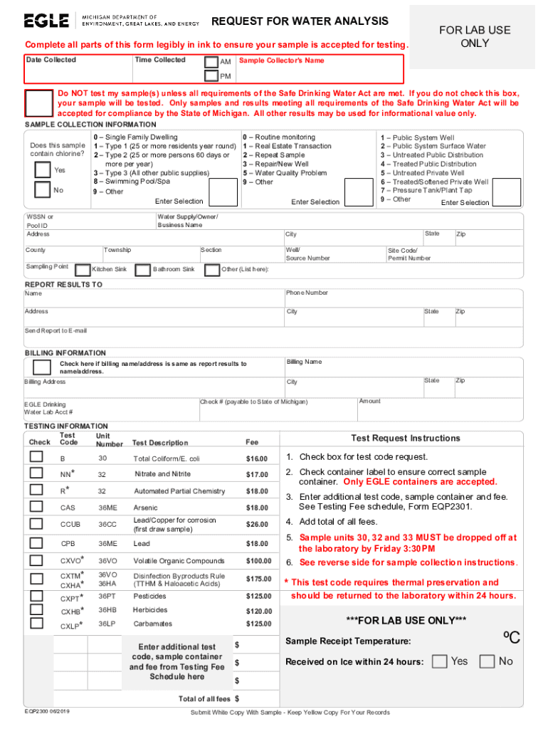 Request for Water Analysis Form EQP 2300 Updated June