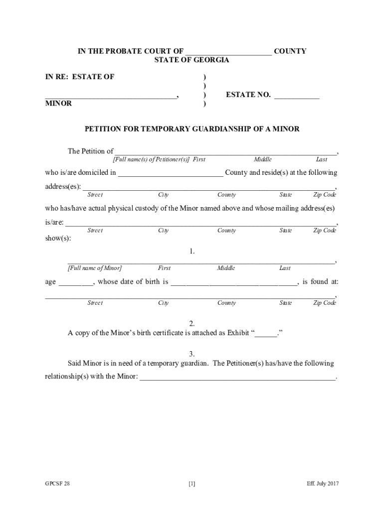  Petition for Temporary Letters of Guardianship of a Minor 2017-2024