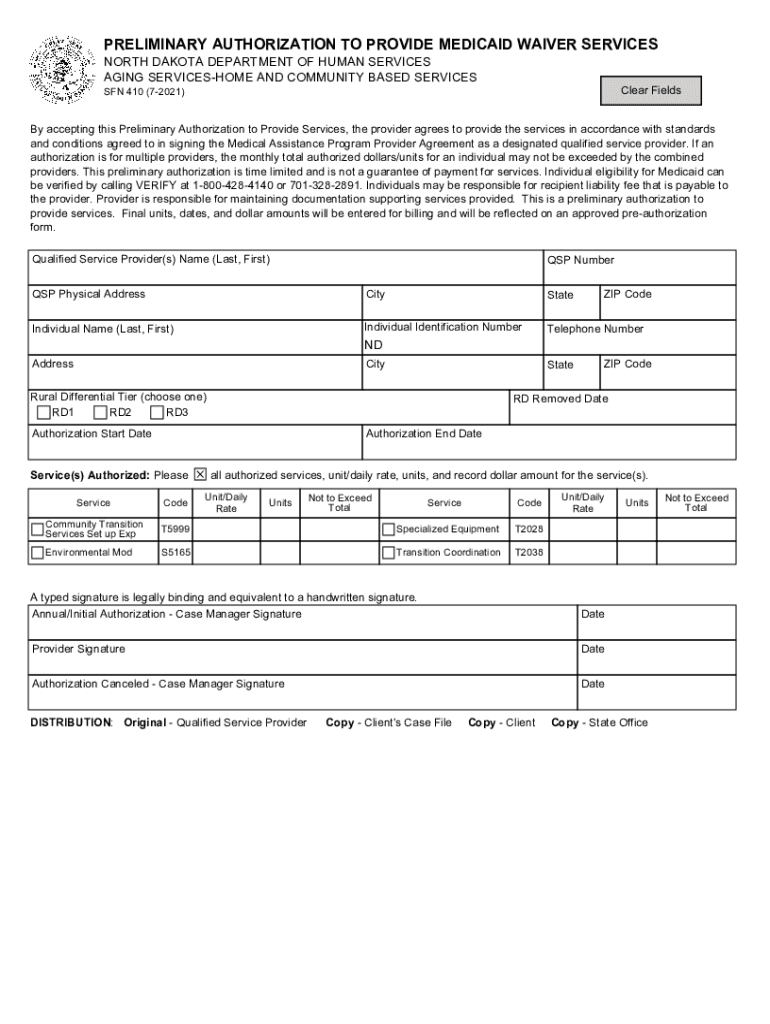 PRELIMINARY AUTHORIZATION to PROVIDE MEDICAID WAIVER  Form