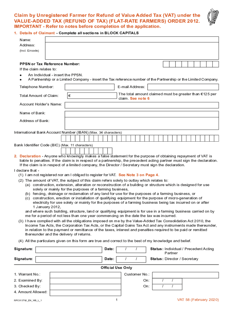  Claim by Unregistered Farmer for Refund of Value Added Tax 2020-2024