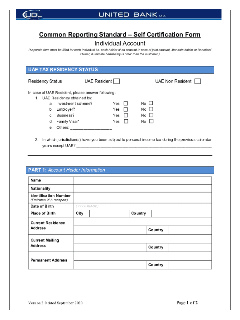  SELF CERTIFICATION FORM Individual 2020-2024