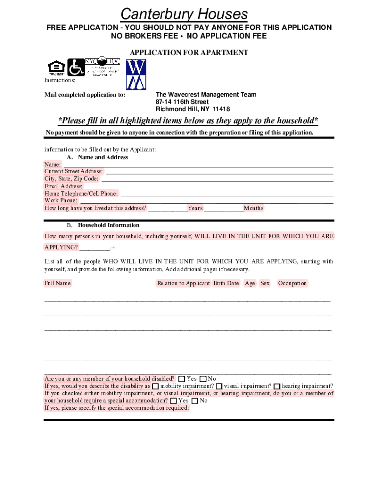 New York Affordable Rent  Form