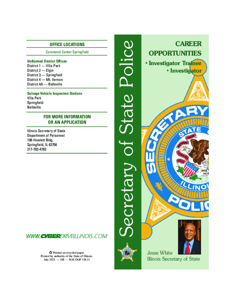 Get and Sign State Police Investigator Trainee Career Opportunities 2021-2022 Form