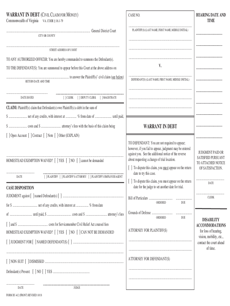  General District Court Forms Courts State Va Us 2018-2024