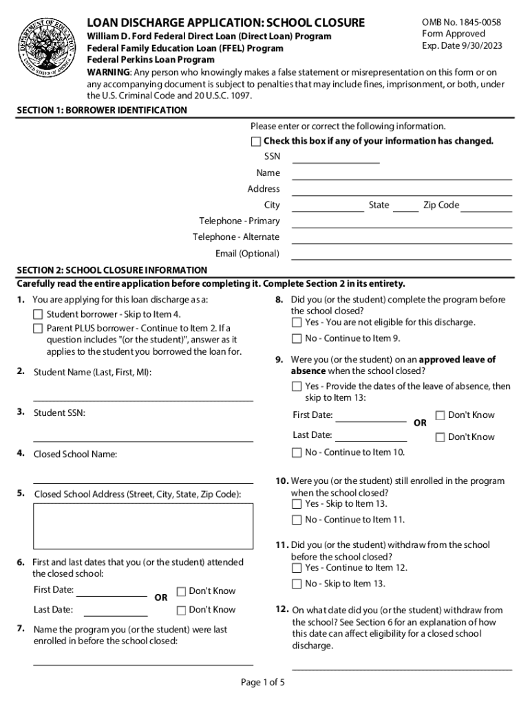 LOAN DISCHARGE APPLICATION UNPAID REFUND Form Approved