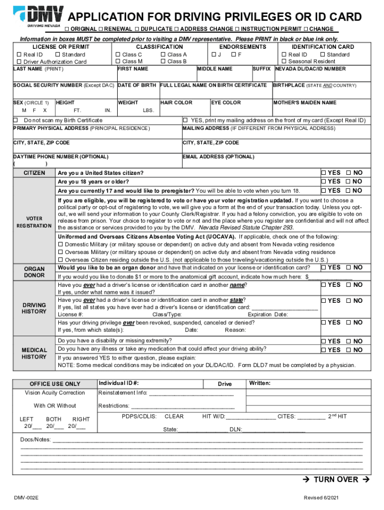 Form NV DMV 002 Fill Online, Printable, Fillable