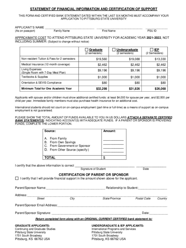 STATEMENT of FINANCIAL INFORMATION and CERTIFICATION of