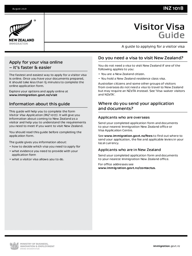 INZ 1018 Visitor Visa Guide  Form