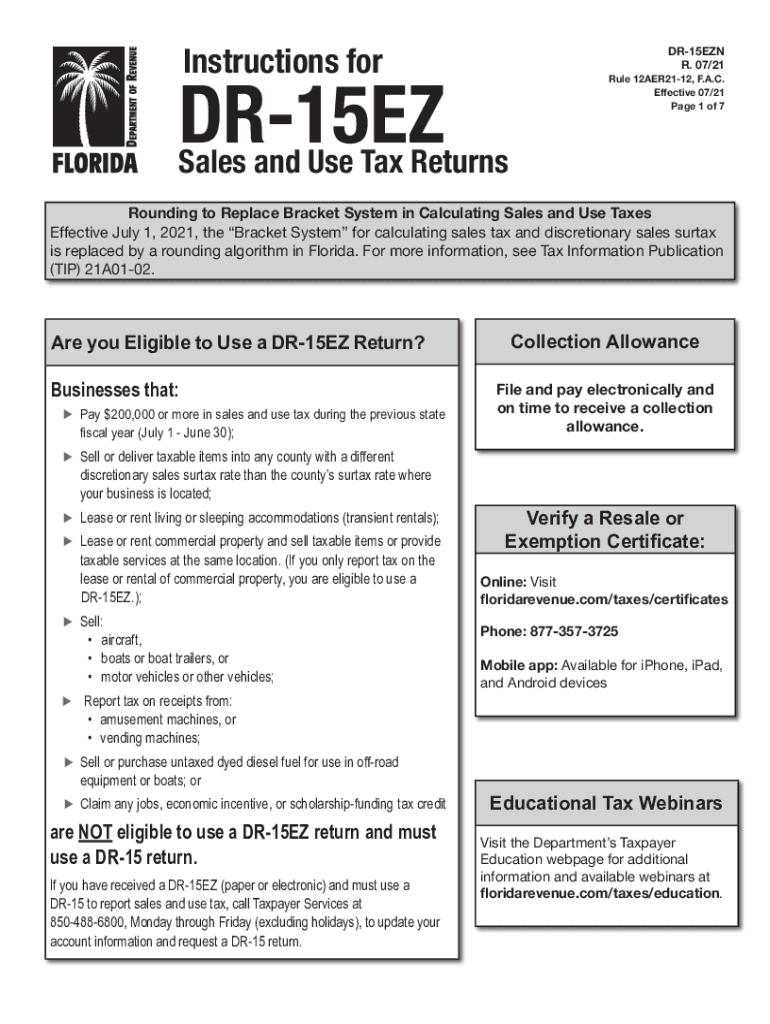  Instructions for DR 15EZ Florida Department of Revenue 2021