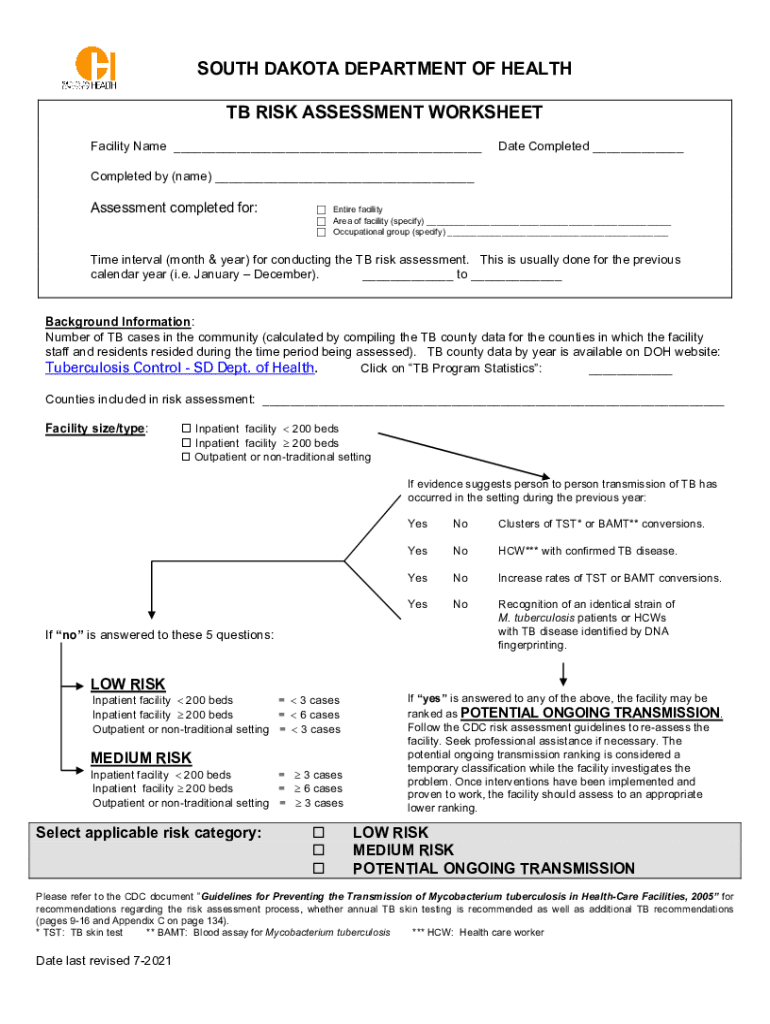 Appendix B Tuberculosis TB Risk Assessment Worksheet  Form